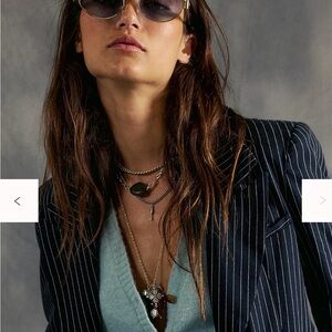 FREE PEOPLE Layered Silver & Green Women's Necklace Set